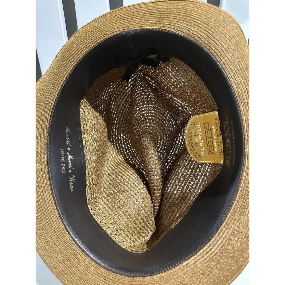 Vintage Resistol Imported Venetian Straw Fedora Size 7 Black Gold Striped Band